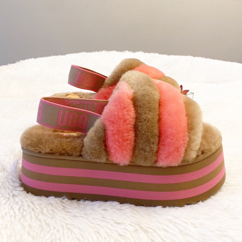 $110 NWT UGG | Anthropologie Chestnut Pink Disco Platform slides sandals 8 - Picture 7 of 11